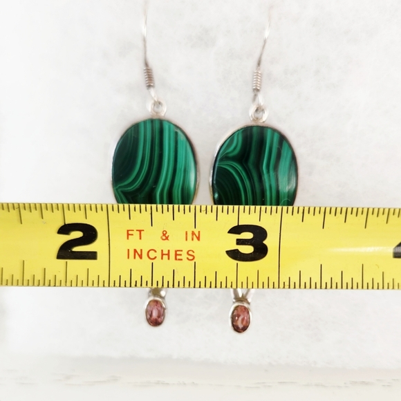 Vintage Sterling Silver Malachite & Amethyst Earrings - Picture 6 of 7